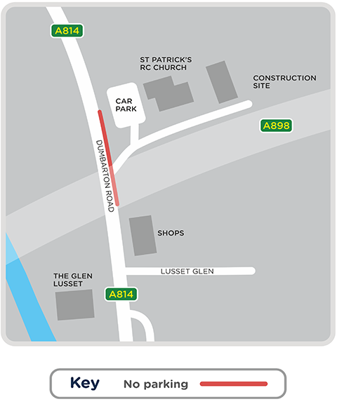 A map of our work in St Patrick's RC Church in Old Kilpatrick. There will be no parking on Dumbarton road.