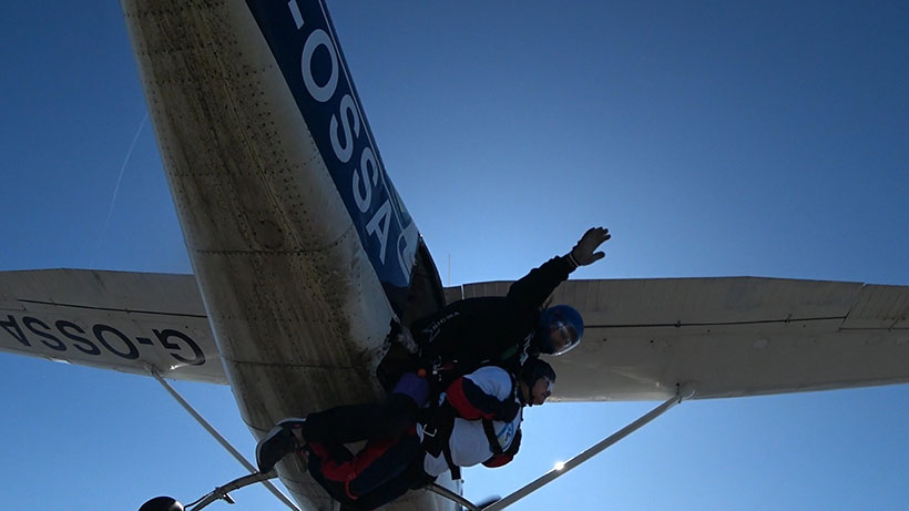 Nina mid-skydive