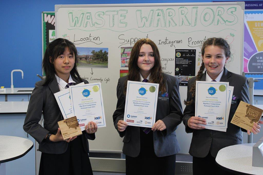 2021 S4TP Big Ideas Competition winners Waste Warriors with their certificates and prize