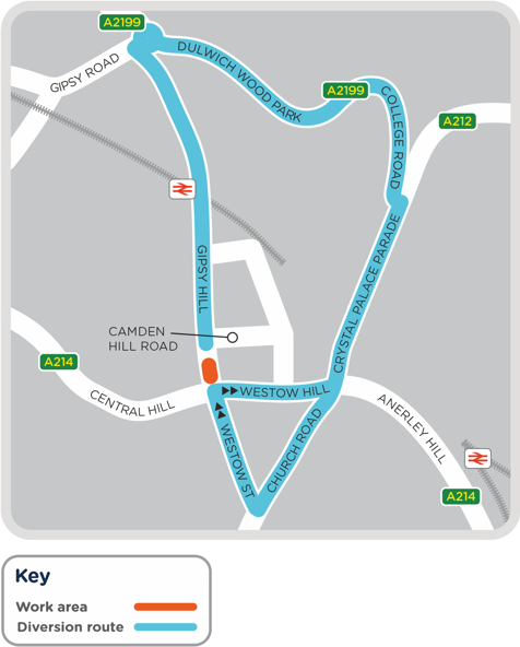 Closure and diversion map for Gipsy Hill project
