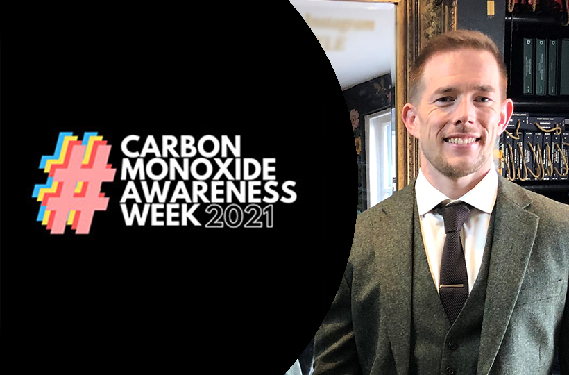 A photo of Dan Edwards with the Carbon Monoxide Awareness Week logo