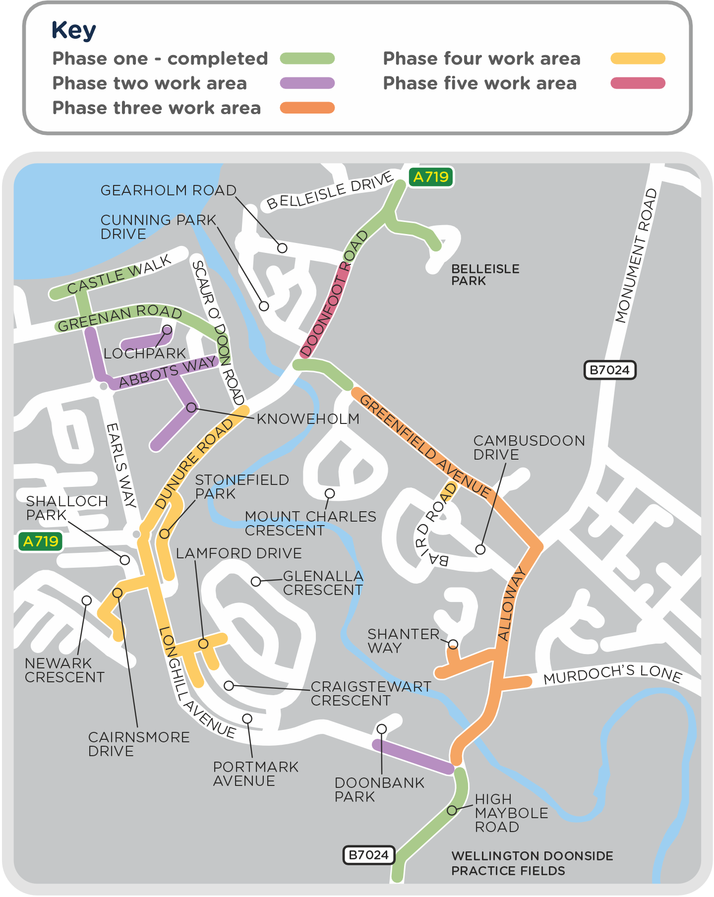 A map showing the phases of our work in south Ayr.