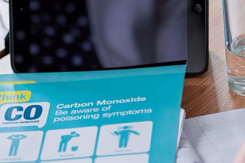 image showing a blue leaflet with information about carbon monoxide