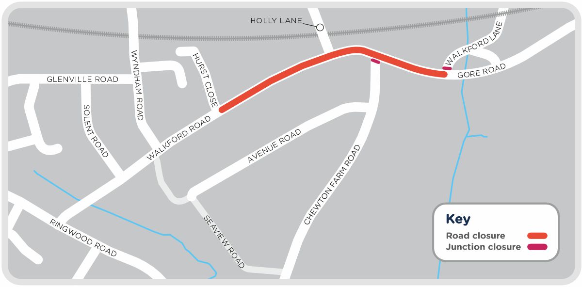 A map outlining our work in Walkford Road in Christchurch, as detailed on this page