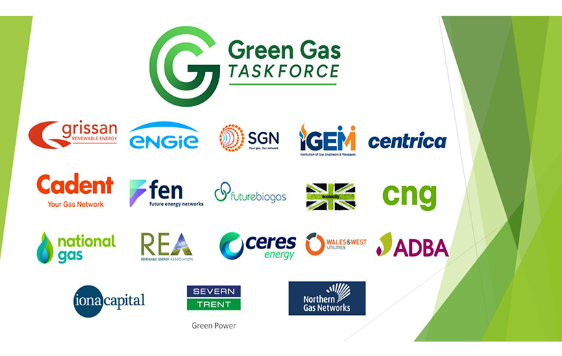 Logos in a box with the header Green Gas Taskforce