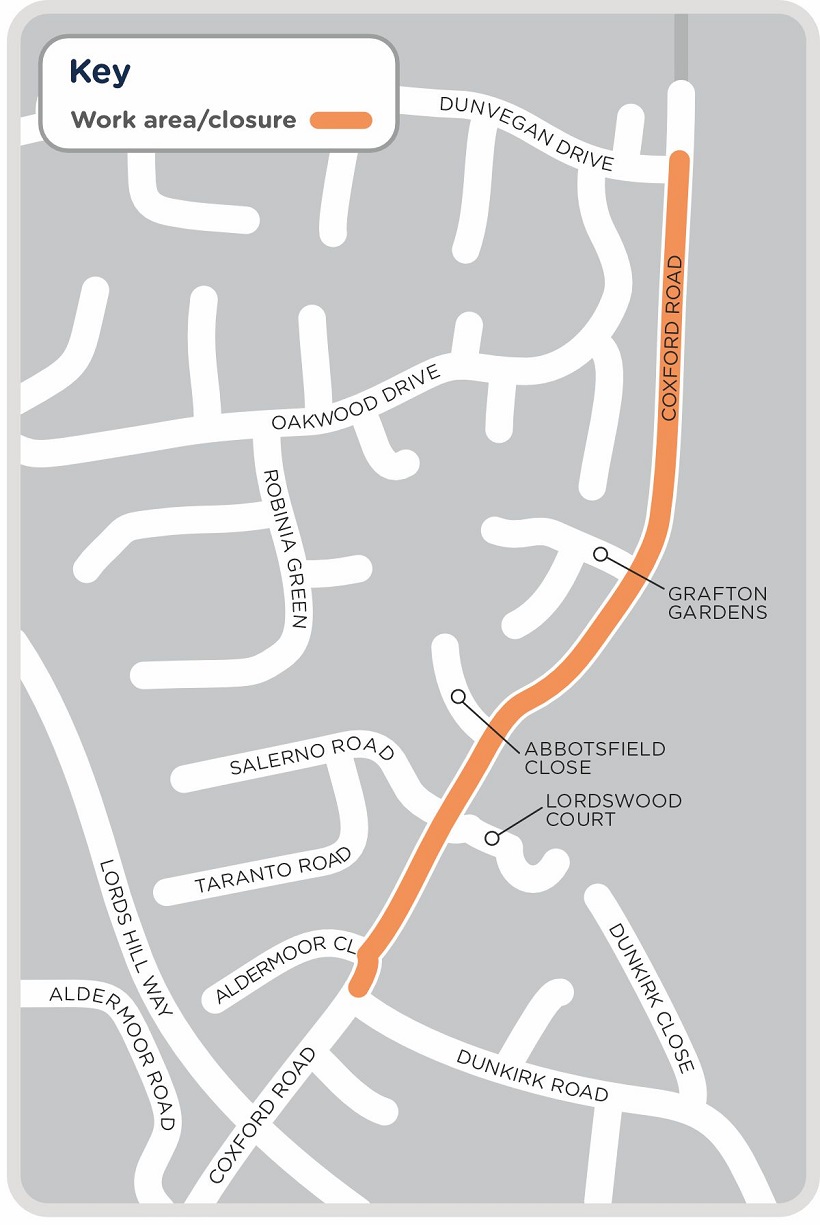 Map of area in Southampton where we're carrying gas mains upgrade work from 26 May for six weeks