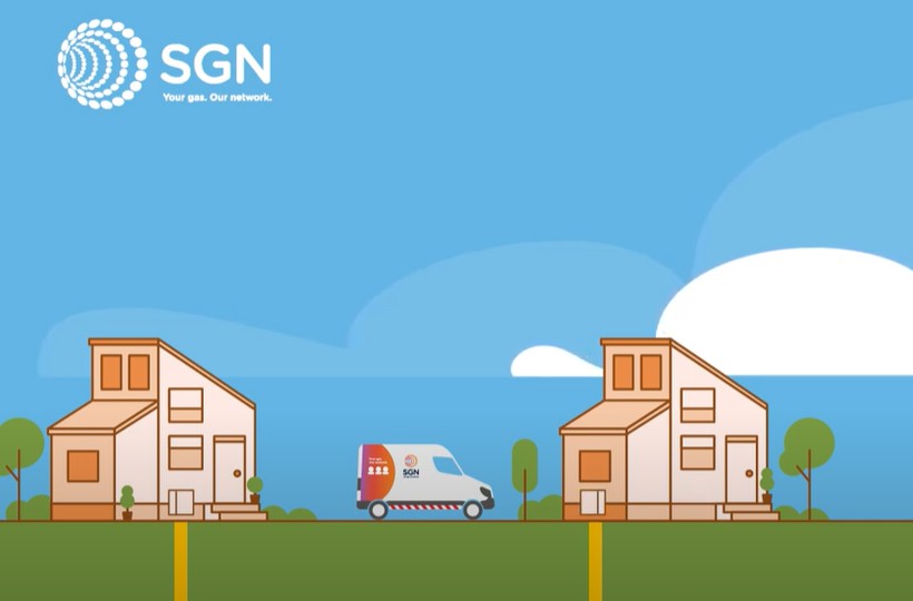 image shows an animation of 2 houses and an SGN van to represent SGN connection services