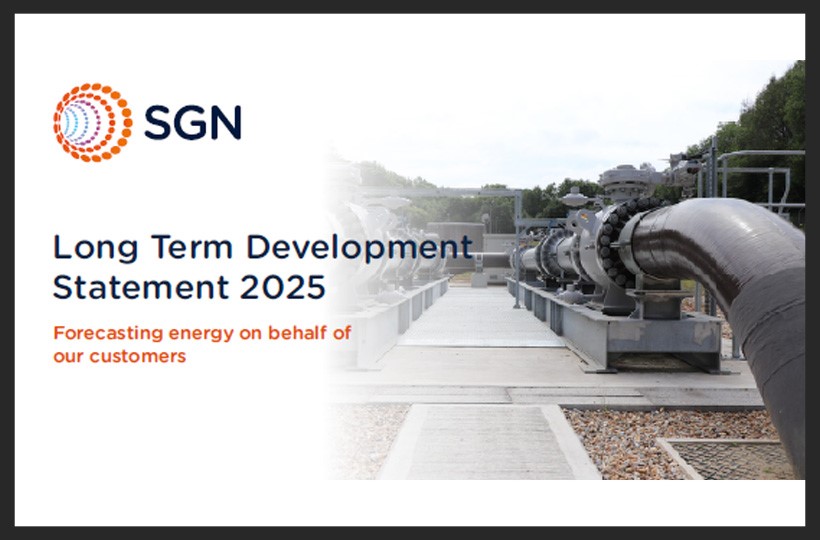 Front cover of long term development statement publication, showing large above ground pipeline installation