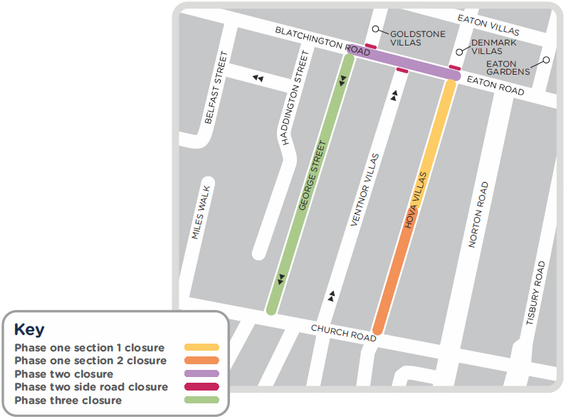 Map of our replacement work in the Hova Villas area of Hove