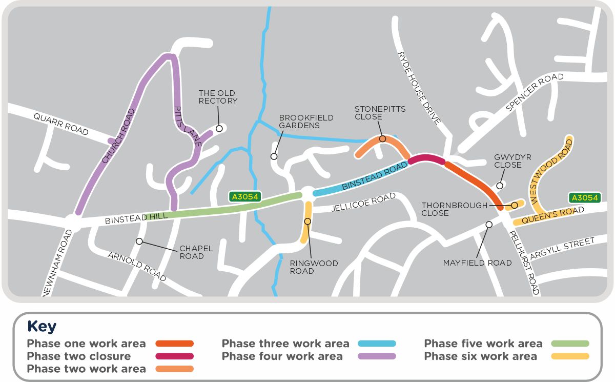 A map outlining our work in the Binstead Road area, as detailed on this page