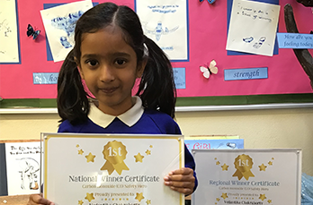 Vedantika with her certificates