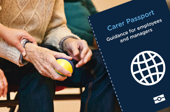 An elderly person holding a ball alongside the cover of our Carer Passport