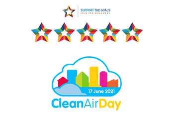 Support the Goals logo with five stars and the Clean Air Day logo