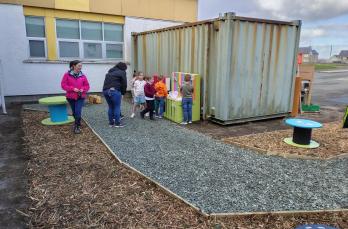 Pupils at Stornoway Primary School interact with the new outdoor space after recent CAP project
